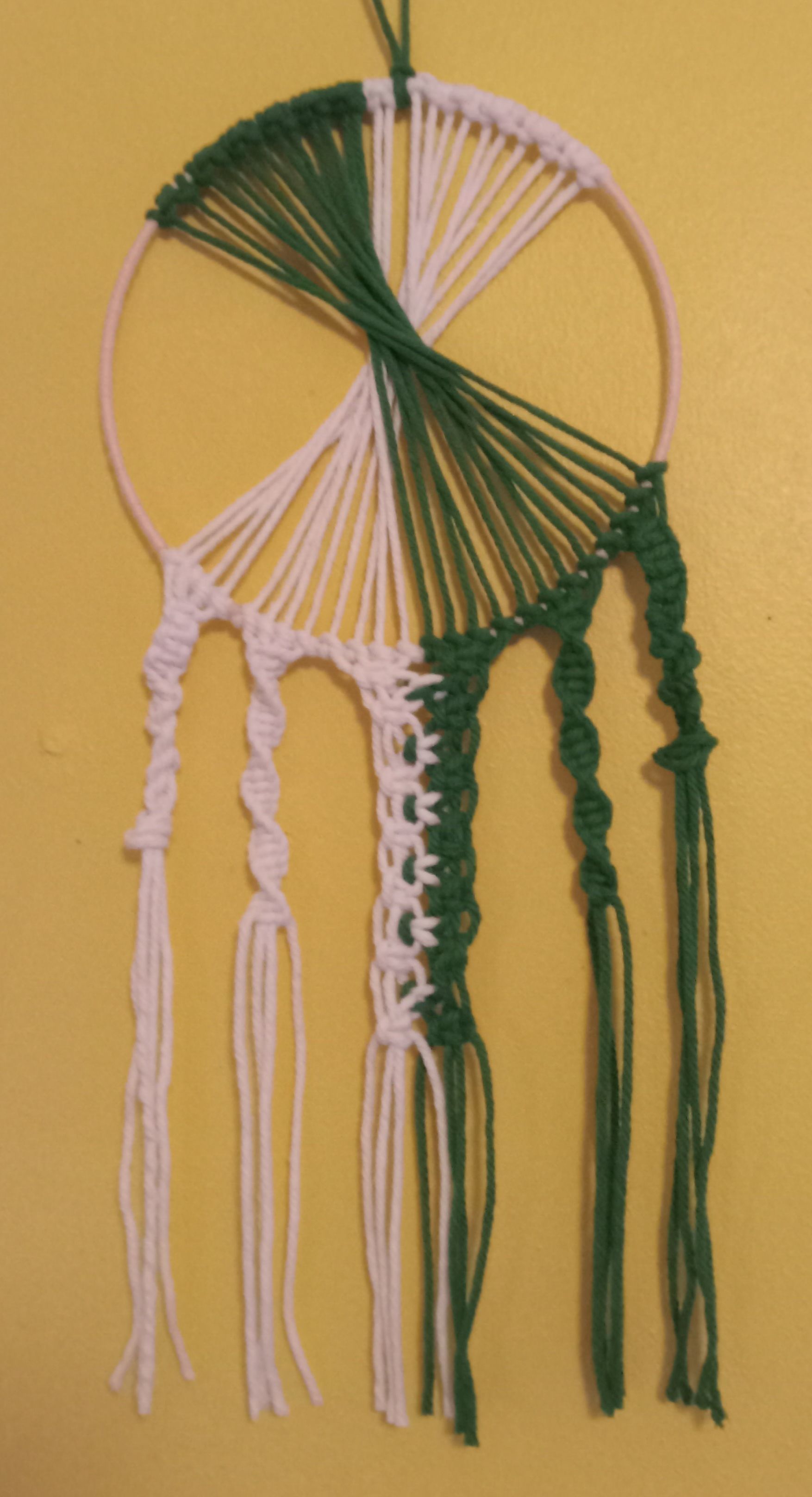 gren and white macrame